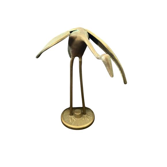 Vintage Brass Mid Century Crane/Egret Heron Statue Figurine 8” - Picture 1 of 5